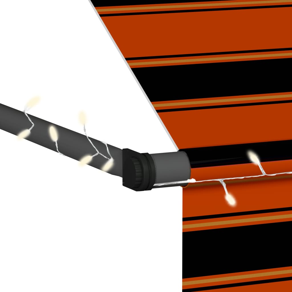 vidaXL Ręcznie zwijana markiza z LED, 300 cm, pomarańczowo-brązowa