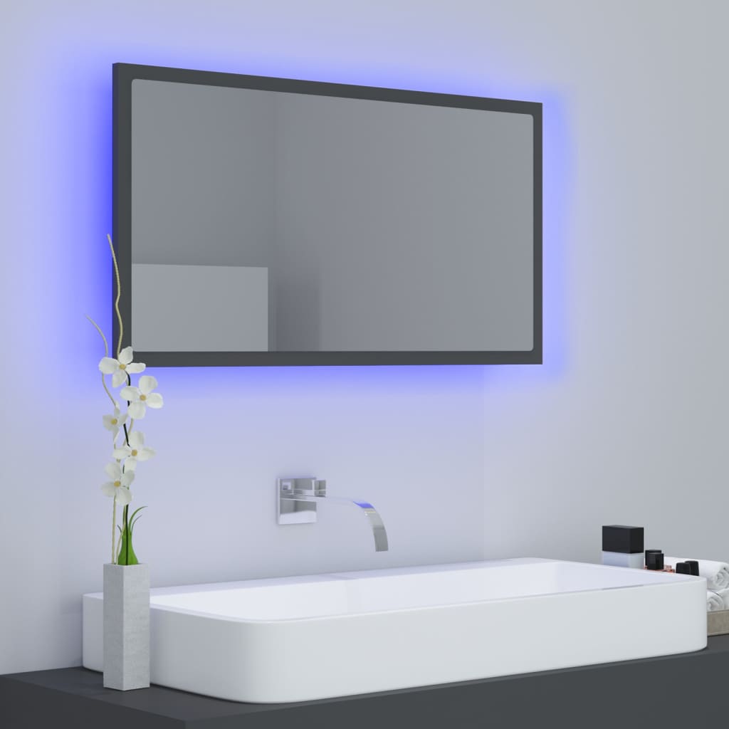 vidaXL Lustro łazienkowe z LED, szare, 80x8,5x37 cm, akryl