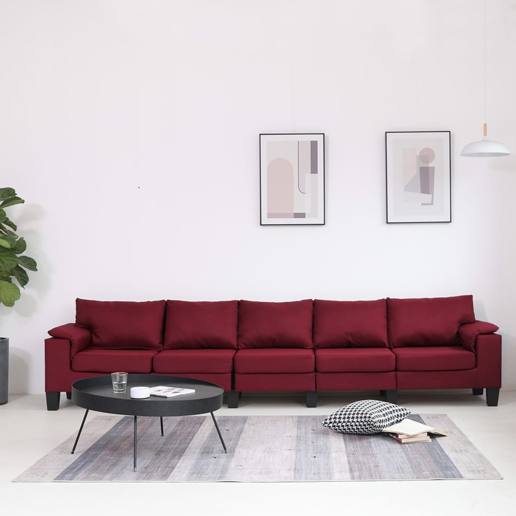 vidaXL 5-osobowa sofa, kolor czerwonego wina, tapicerowana tkaniną