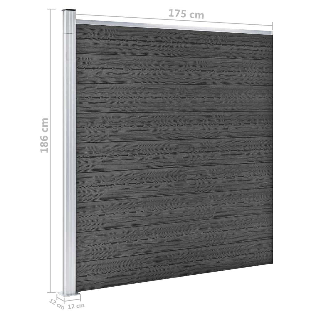vidaXL Zestaw ogrodzeniowy z WPC, 792 x (105-186) cm, czarny