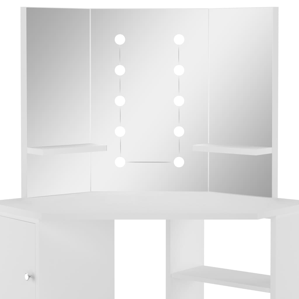 vidaXL Narożna toaletka z oświetleniem LED, biała