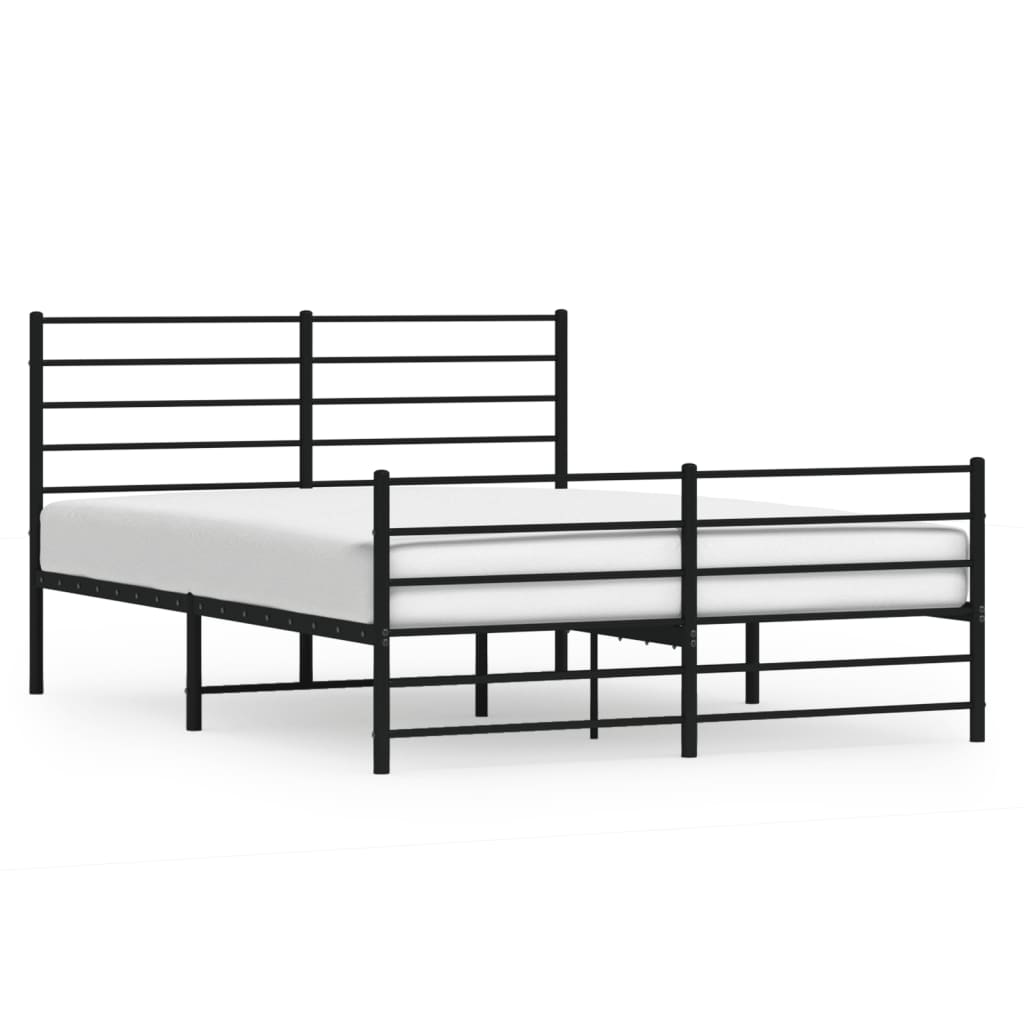vidaXL Metalowa rama łóżka z wezgłowiem i zanóżkiem, czarna, 150x200cm