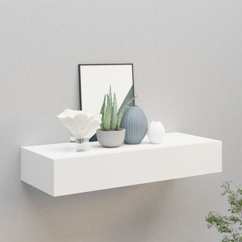 vidaXL Półka ścienna z szufladą, biała, 60 x 23,5 x 10 cm, MDF