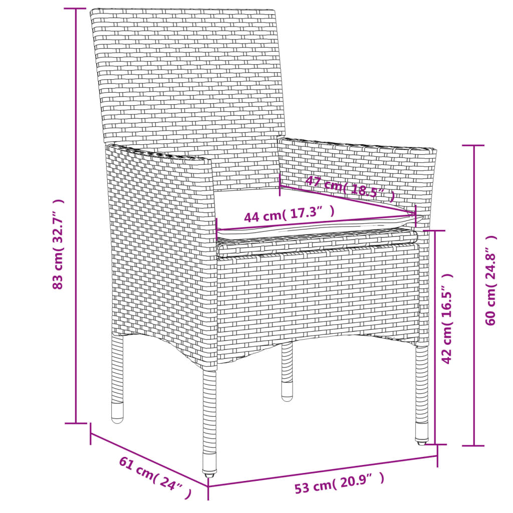 vidaXL Krzesła ogrodowe z poduszkami, 2 szt., brązowe, rattan PE