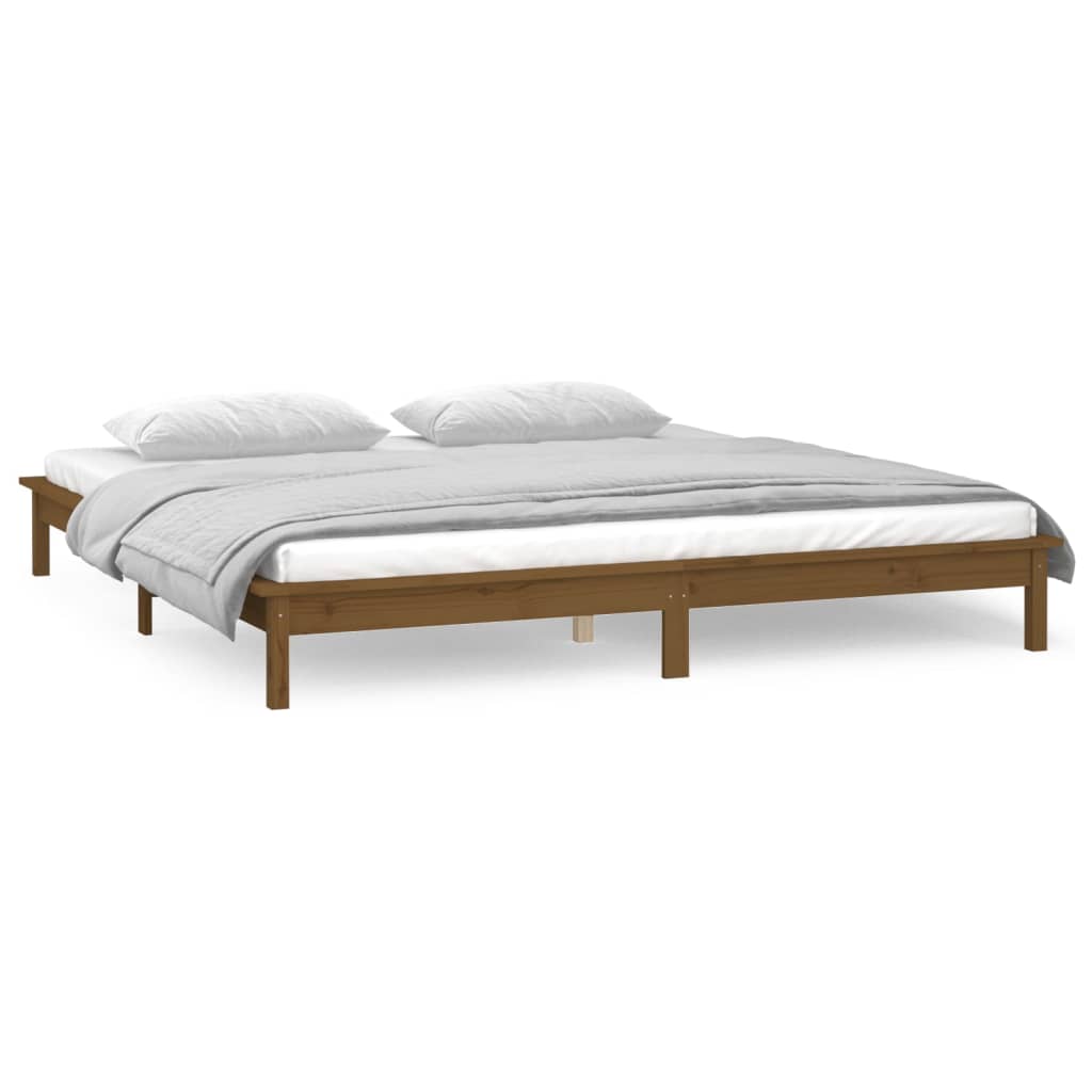 vidaXL Rama łóżka z LED, miodowy brąz, 120x200 cm, lite drewno