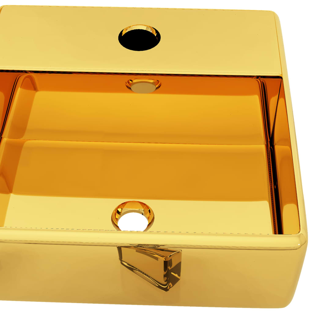 vidaXL Umywalka z otworem na baterię, 38x30x11,5 cm, ceramiczna, złota
