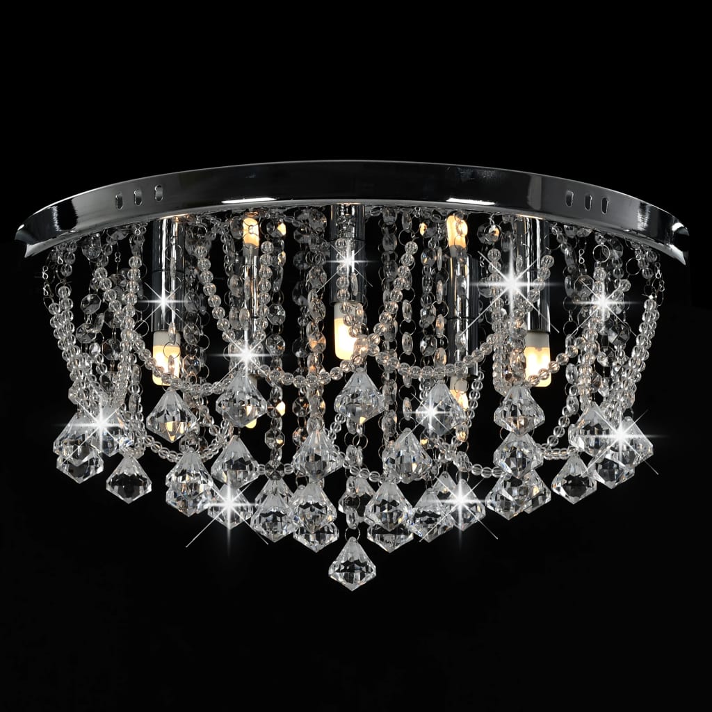 vidaXL Lampa sufitowa z kryształkami i koralikami, srebrna, okrągła