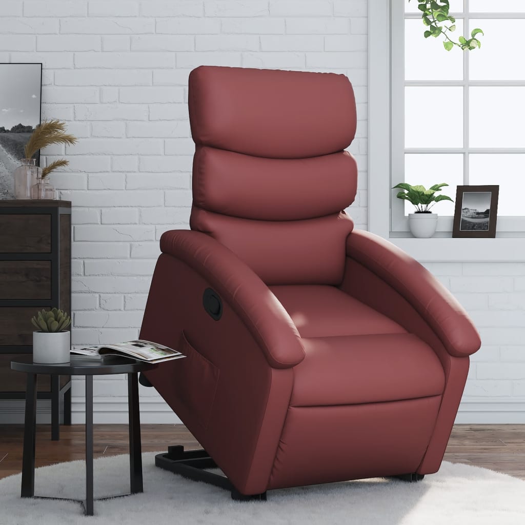 vidaXL Podnoszony fotel rozkładany, winna czerwień, sztuczna skóra
