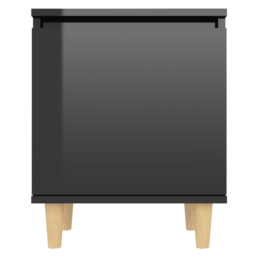 vidaXL Szafka nocna z drewnianymi nóżkami, czarna, połysk, 40x30x50 cm