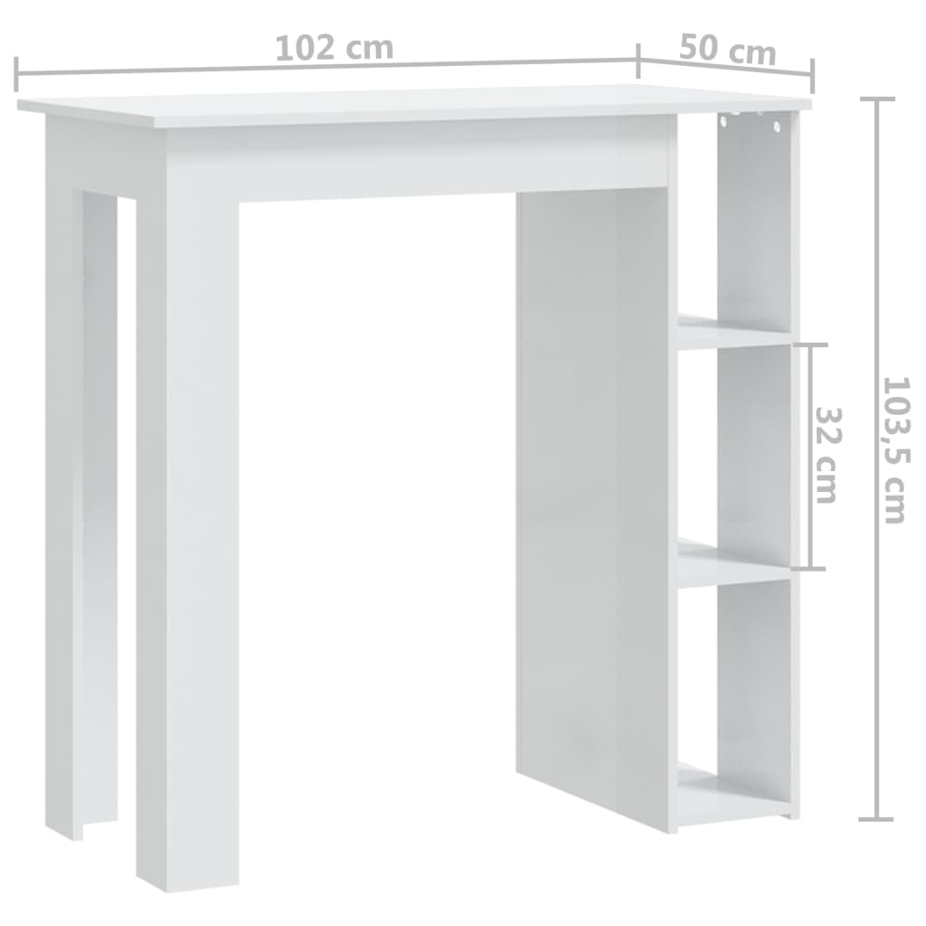 vidaXL Stolik barowy z półkami, biały, wysoki połysk, 102x50x103,5 cm