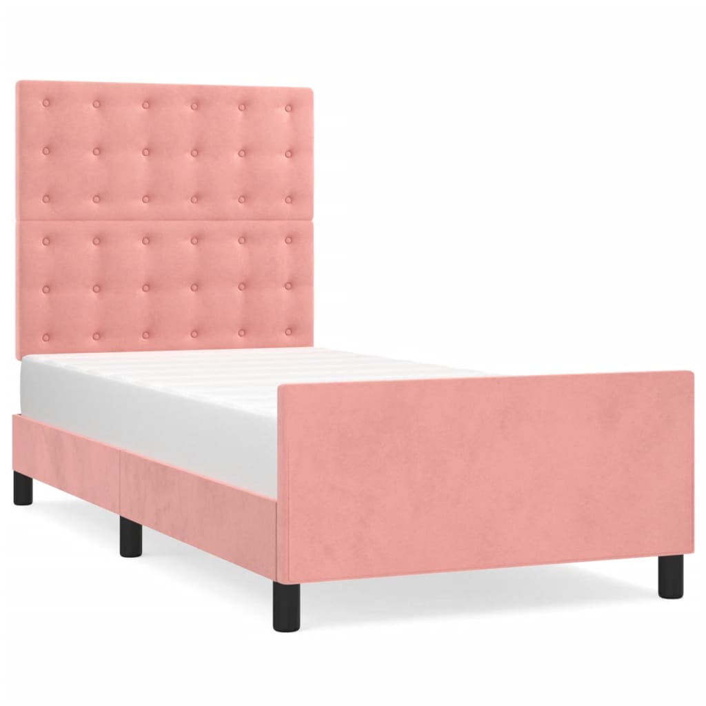 vidaXL Rama łóżka z zagłówkiem, różowa, 90x190 cm, aksamitna