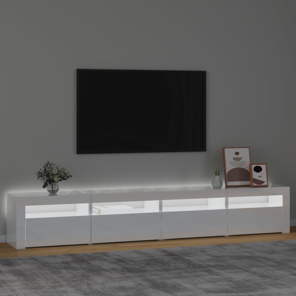 vidaXL Szafka pod TV z oświetleniem LED, biała z połyskiem,240x35x40cm