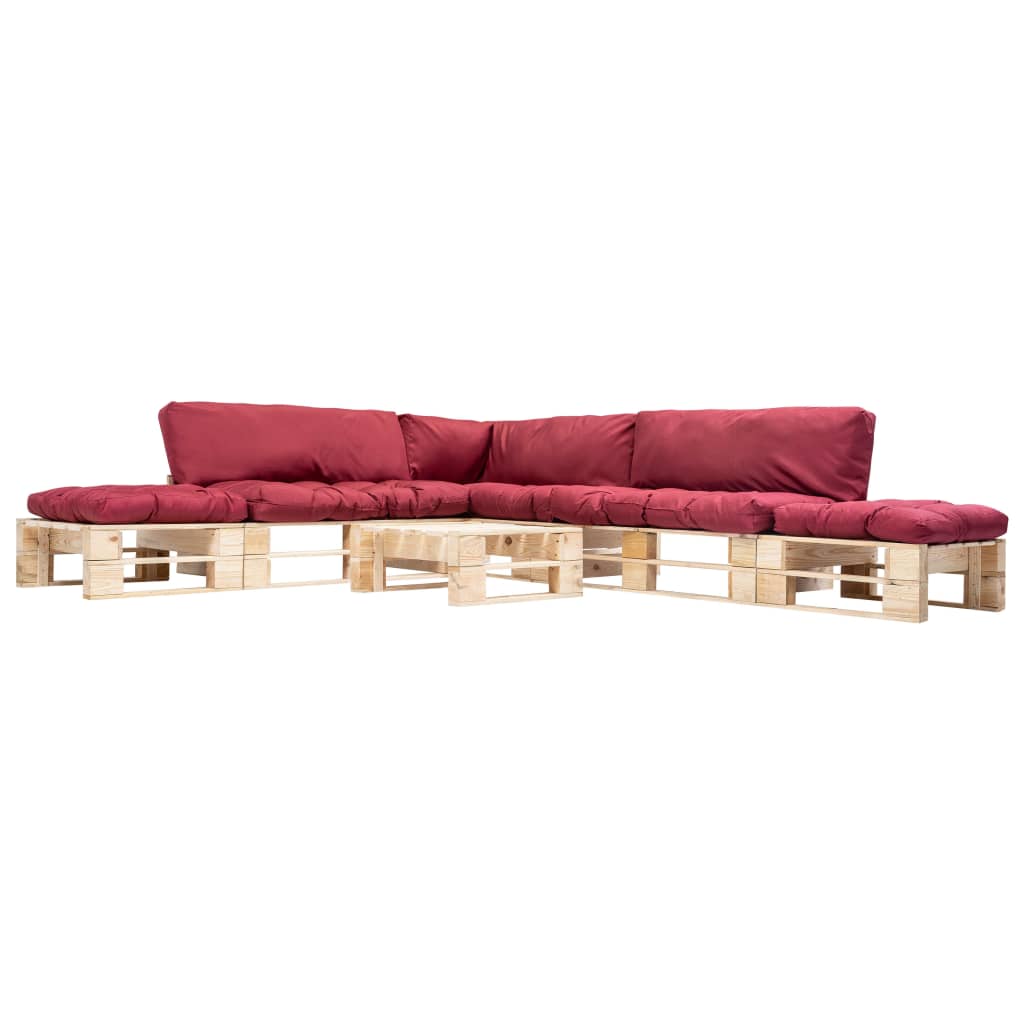 vidaXL 6-cz. zestaw ogrodowy, czerwone poduszki, palety z drewna