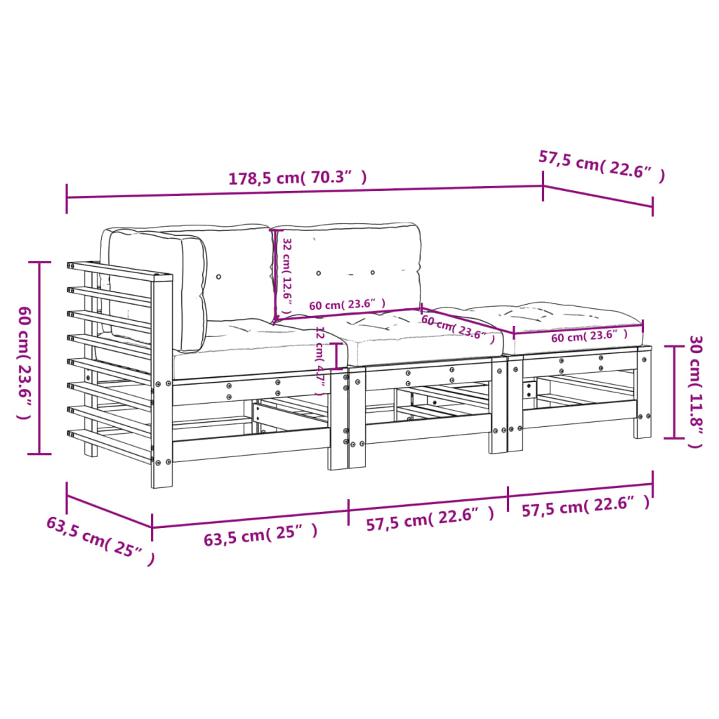 vidaXL 3-cz. zestaw wypoczynkowy do ogrodu, poduszki, szary, drewno