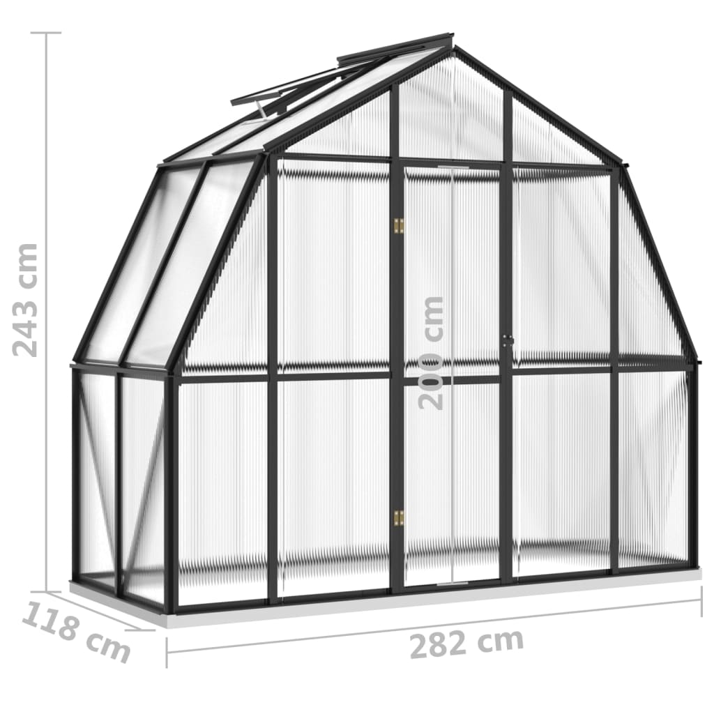 vidaXL Szklarnia z ramą podstawy, antracytowa, 3,3 m², aluminium