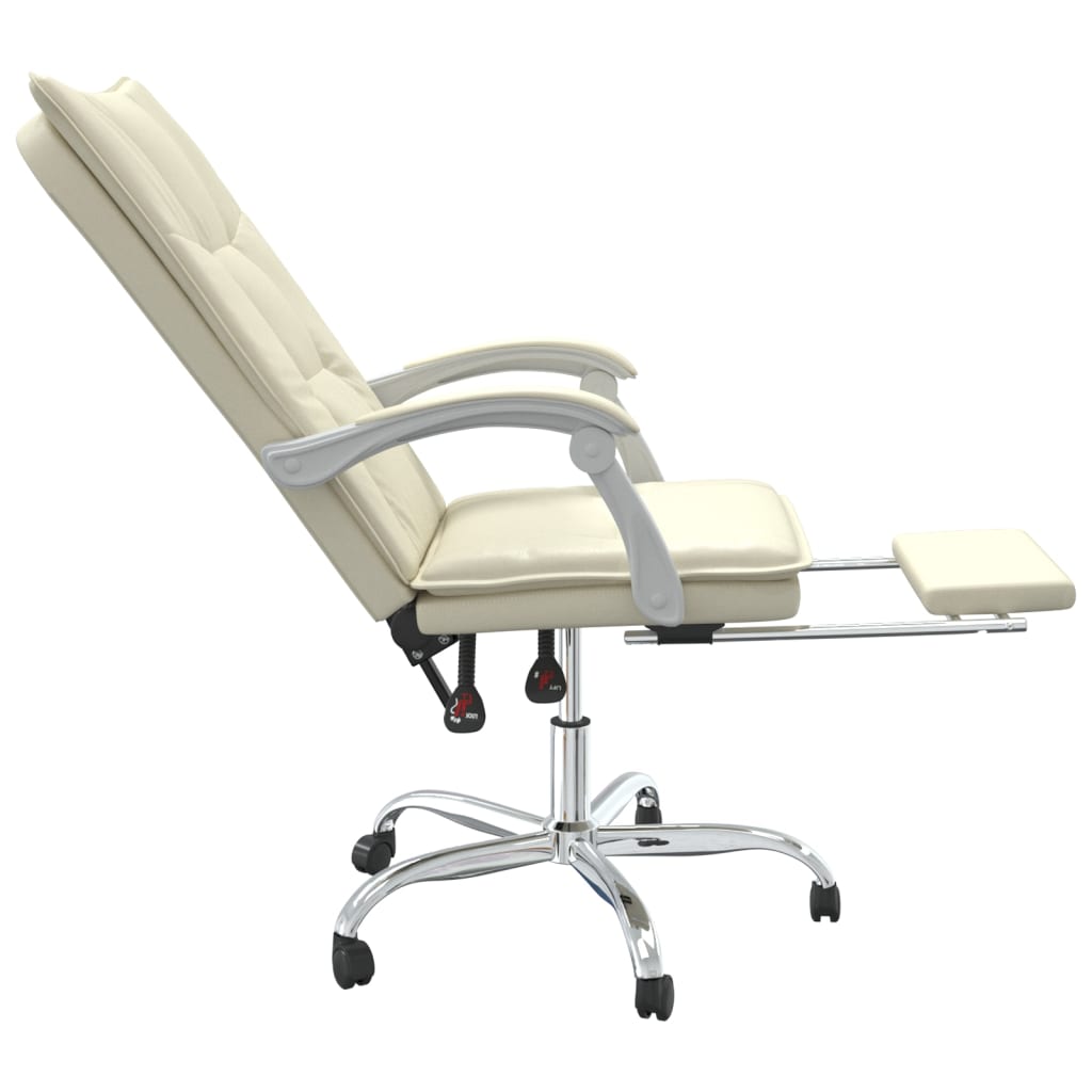 vidaXL Rozkładany fotel biurowy, kremowy, sztuczna skóra