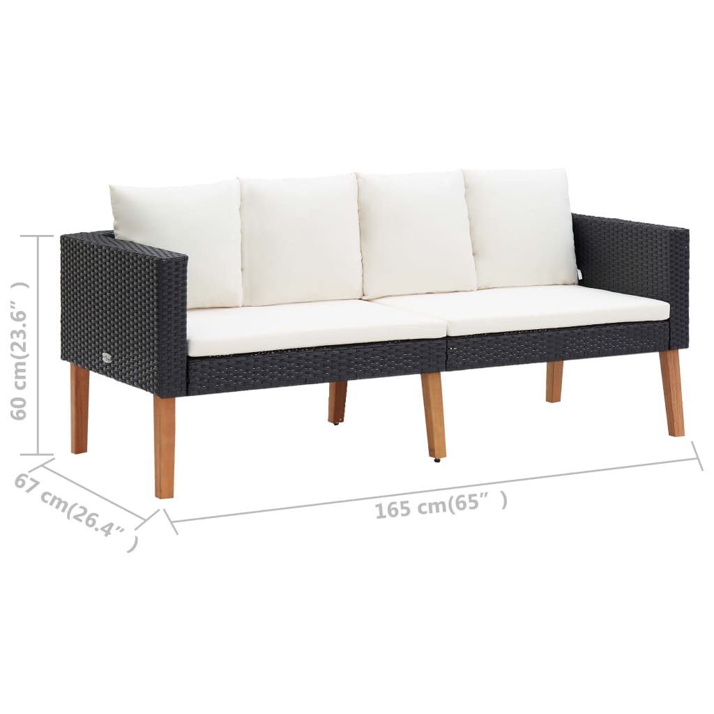 vidaXL 2-osobowa sofa ogrodowa z poduszkami, rattan PE, czarny