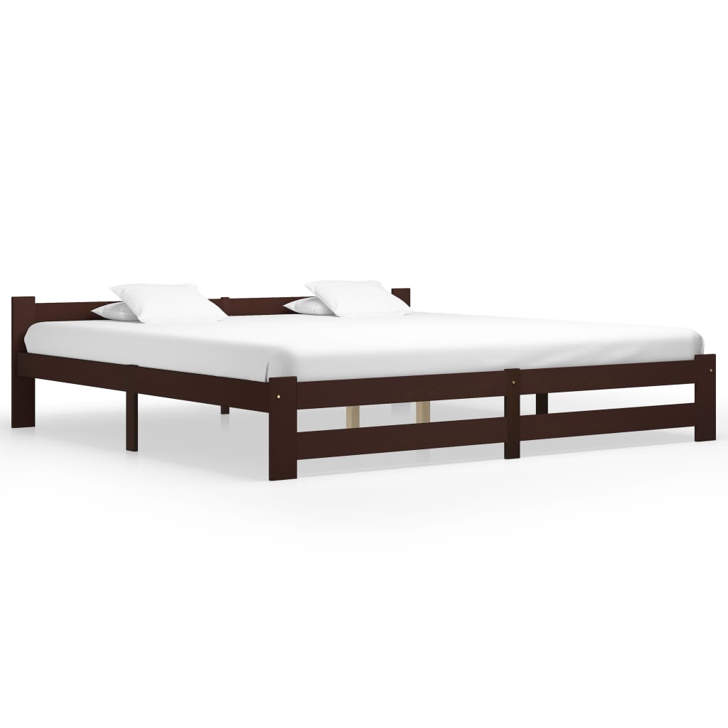 vidaXL Rama łóżka, ciemny brąz, lite drewno sosnowe, 200 x 200 cm