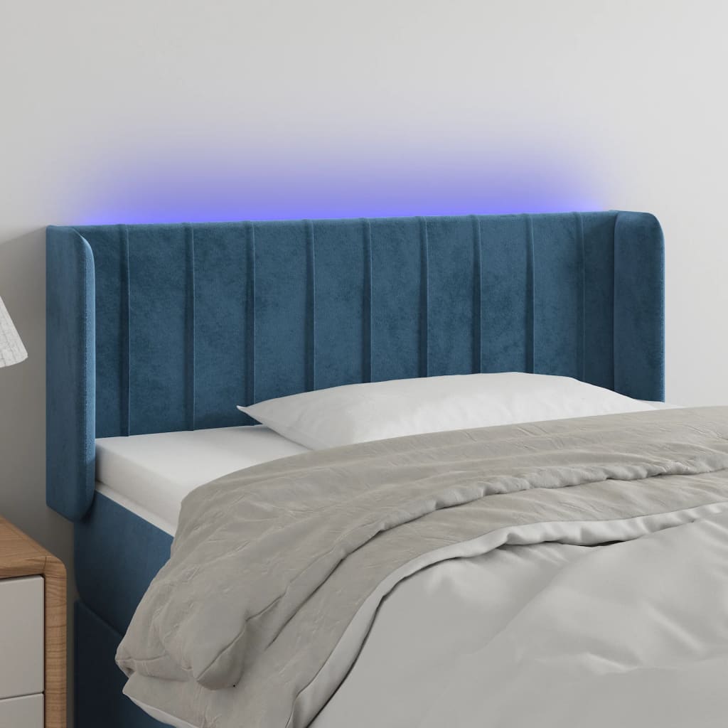 vidaXL Zagłówek do łóżka z LED ciemnoniebieski 103x16x78/88 cm aksamit