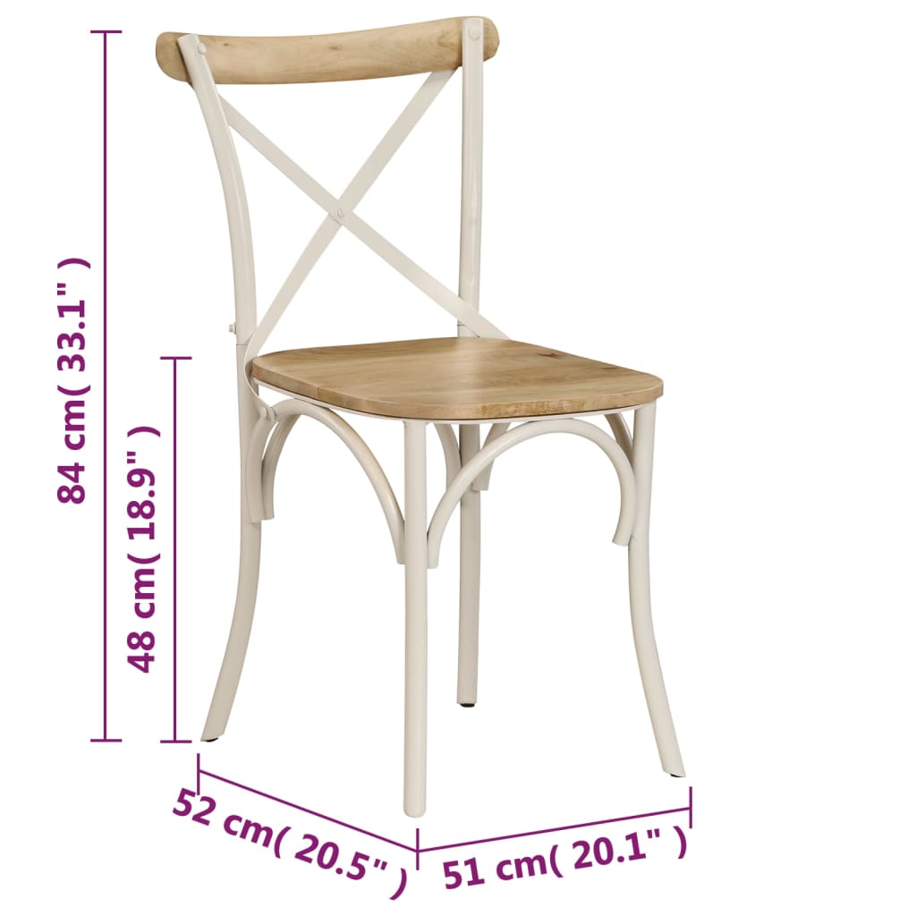 vidaXL Krzesła stołowe, krzyżowe, 2 szt., białe, lite drewno mango