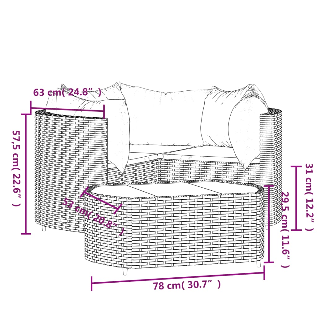 vidaXL 4-cz. zestaw wypoczynkowy do ogrodu, poduszki, szary rattan PE
