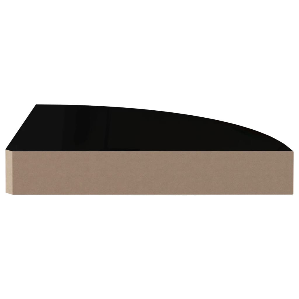 vidaXL Narożna półka ścienna, wysoki połysk, czarna, 25x25x3,8 cm, MDF
