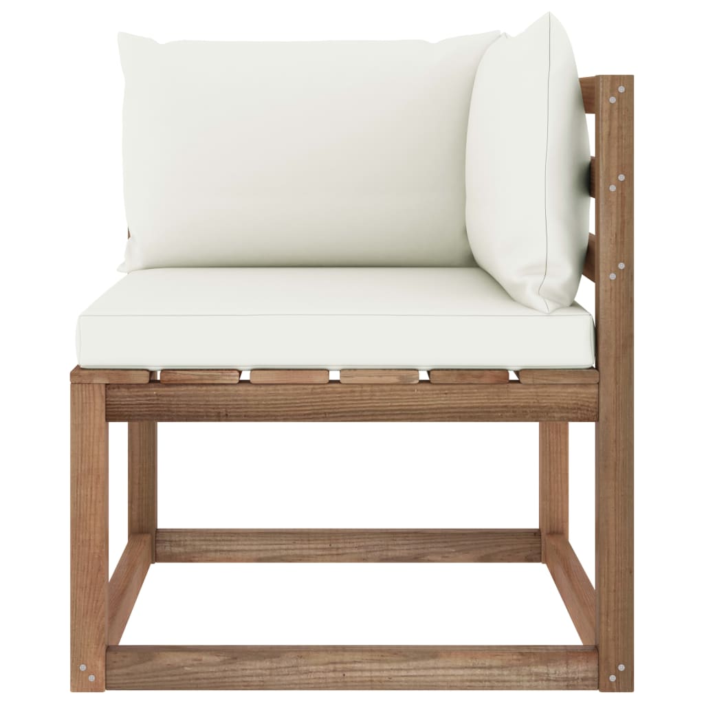 vidaXL Ogrodowa sofa narożna z palet, z kremowymi poduszkami