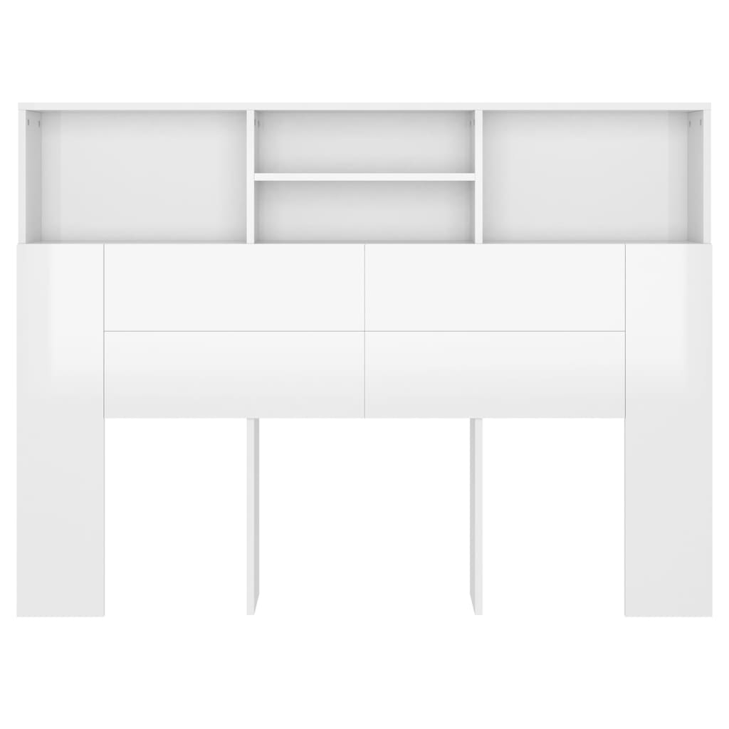 vidaXL Wezgłowie łóżka z półkami, biel z połyskiem, 140x19x103,5 cm
