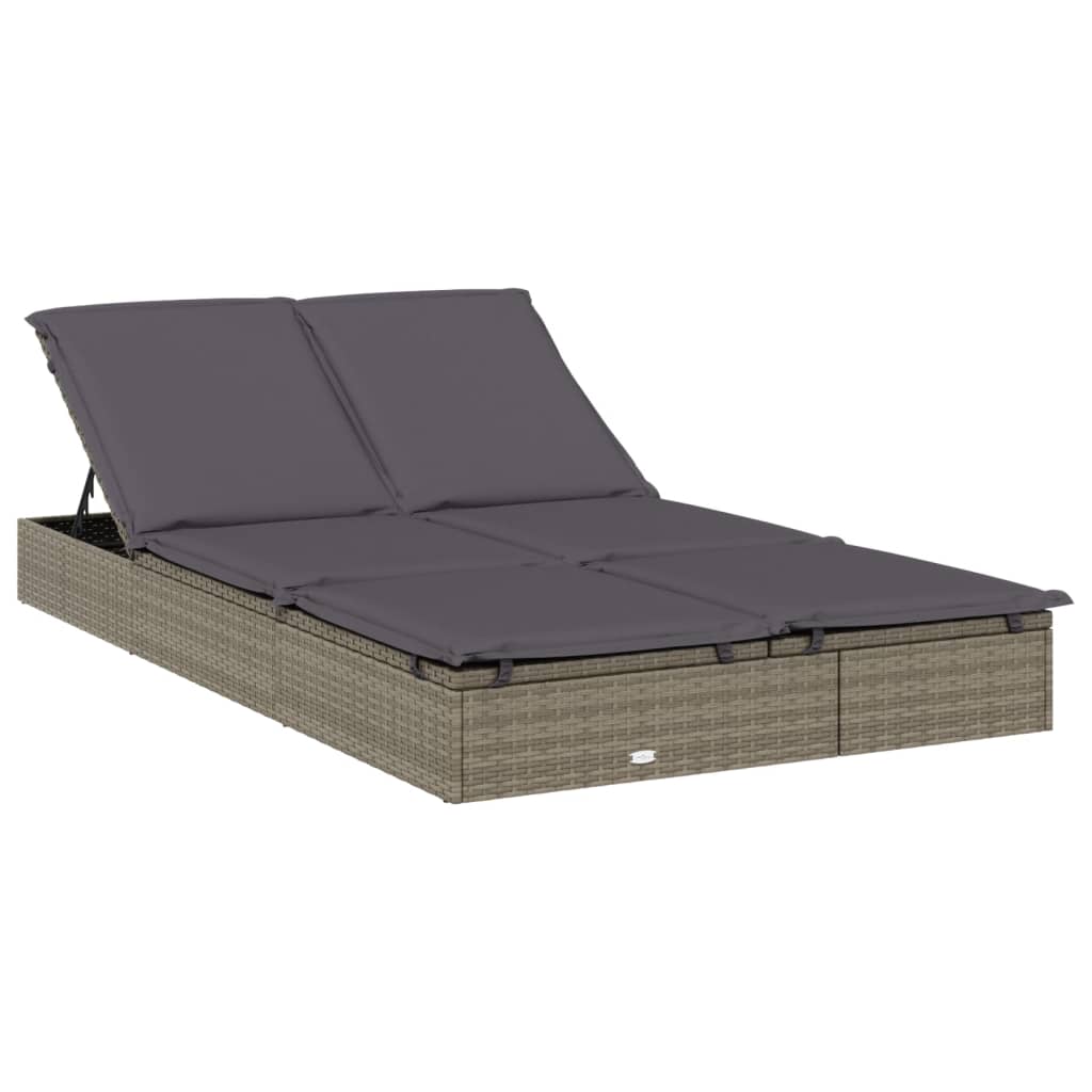vidaXL Leżak 2-os., składany dach, szary, 213x118x97 cm, polirattan