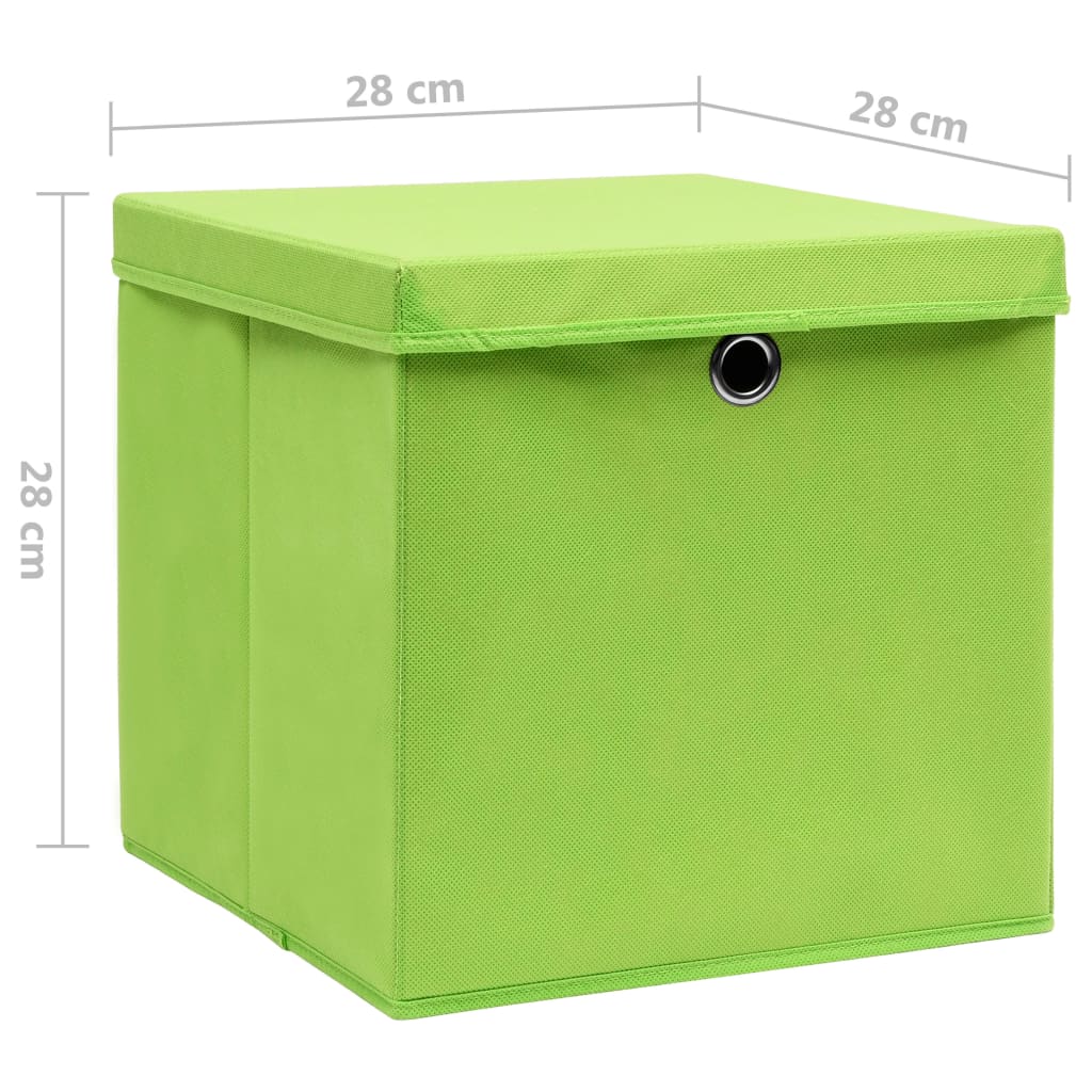 vidaXL Pudełka z pokrywami, 4 szt., 28x28x28 cm, zielone