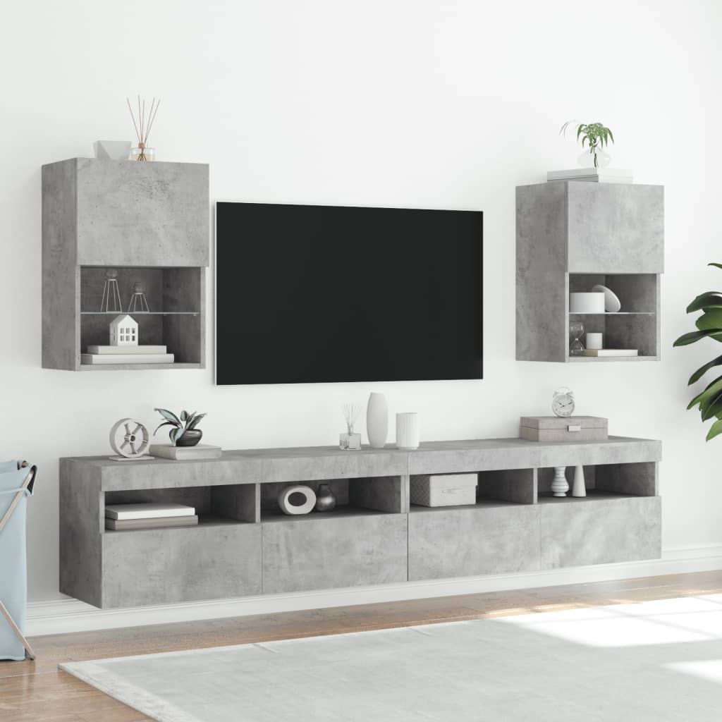 vidaXL Szafki TV, z LED, 2 szt., szarość betonu, 40,5x30x60 cm