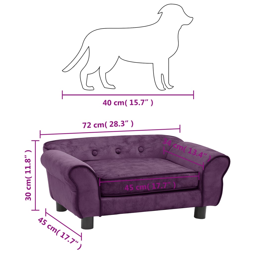 vidaXL Sofa dla psa, burgundowa, 72x45x30 cm, pluszowa