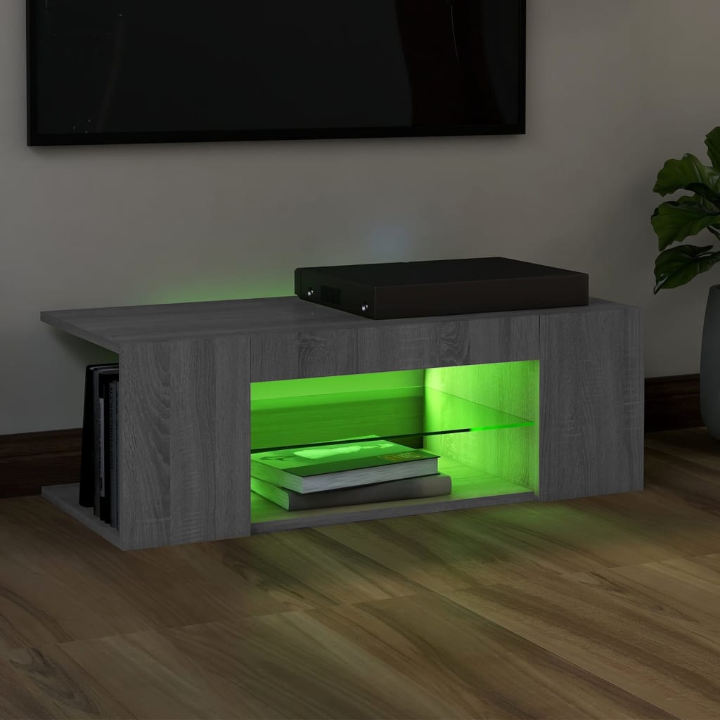 vidaXL Szafka pod TV z oświetleniem LED, szary dąb sonoma, 90x39x30 cm