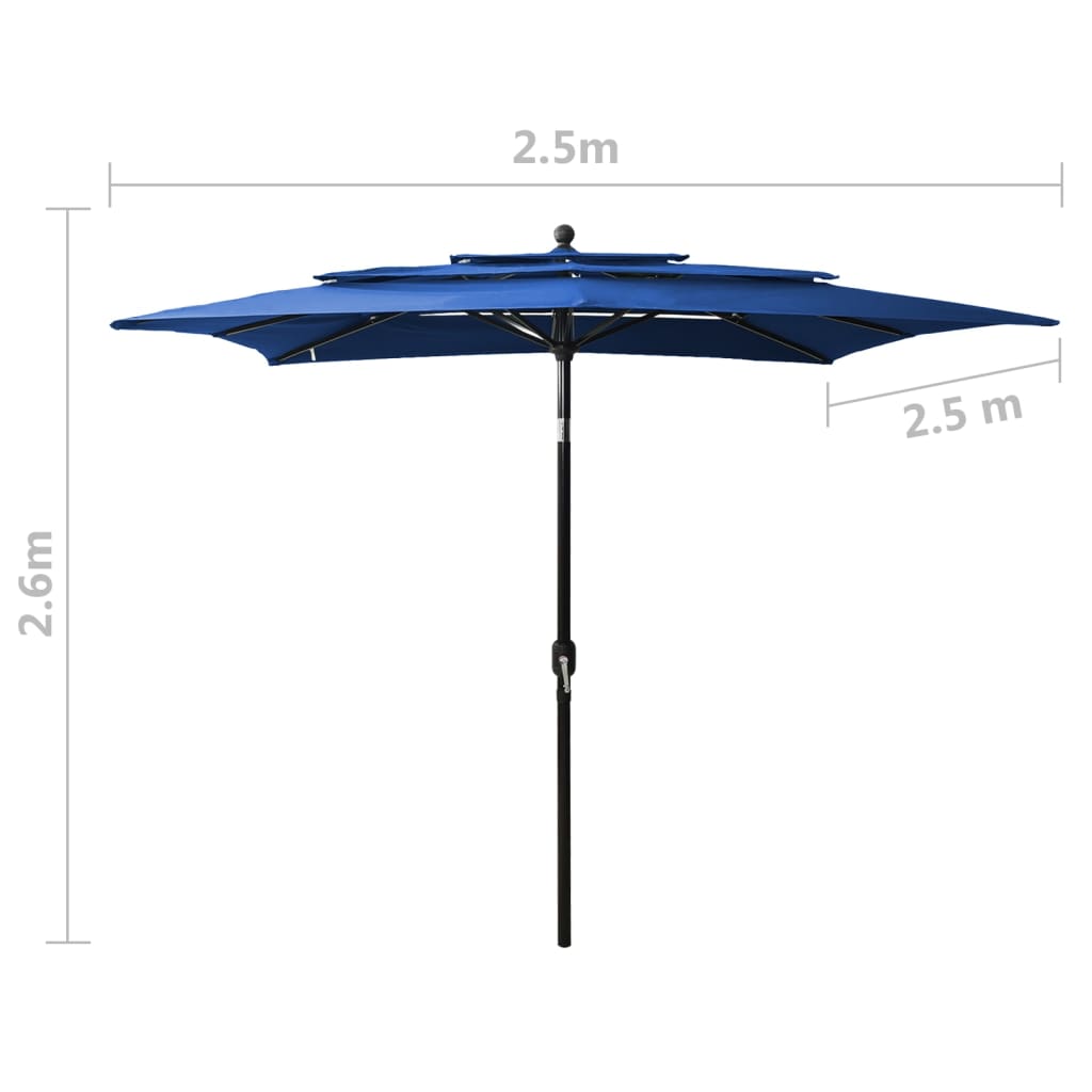 vidaXL 3-poziomowy parasol na aluminiowym słupku, lazurowy, 2,5x2,5 m