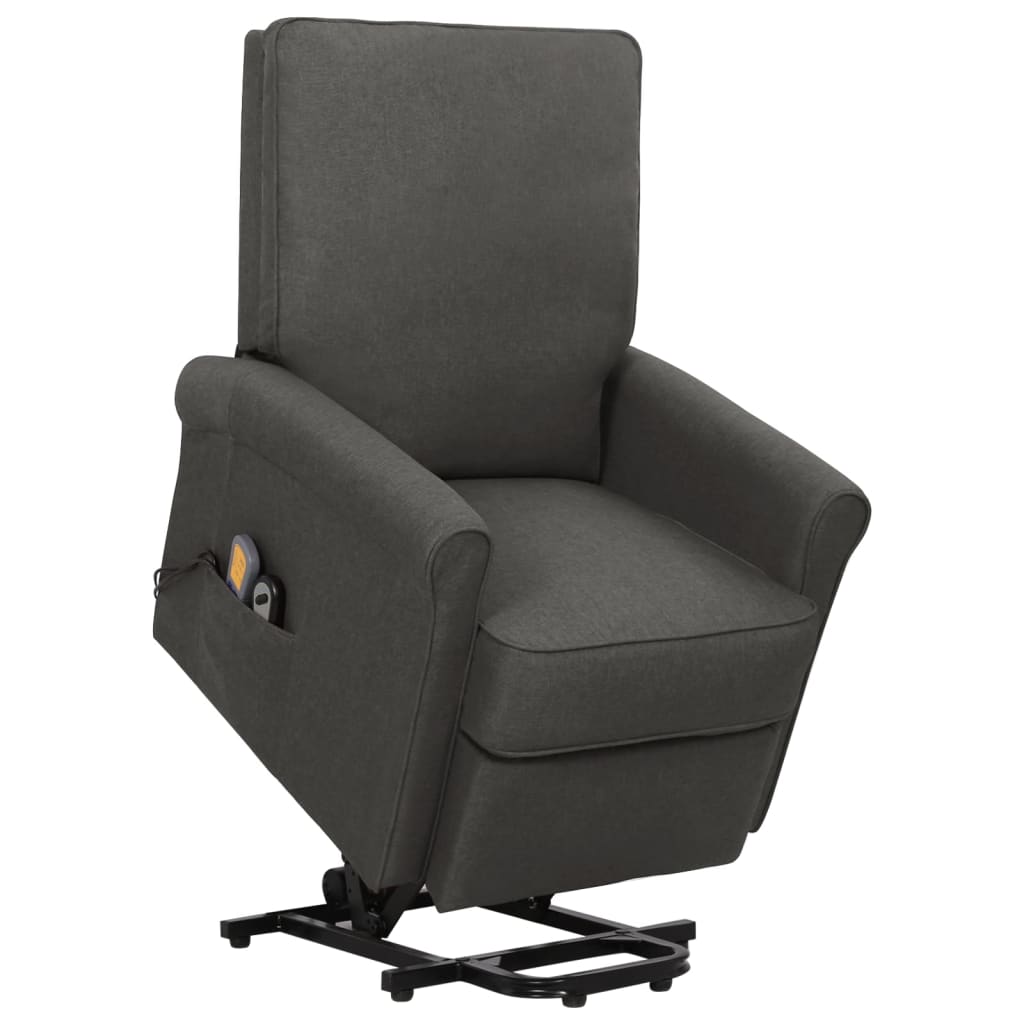 vidaXL Masujący fotel podnoszony, rozkładany, ciemnoszary, tkanina