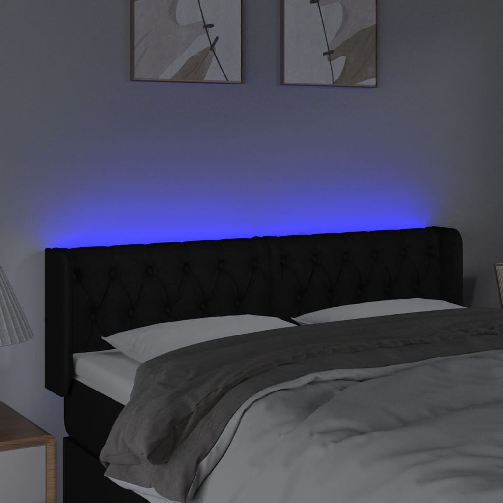 vidaXL Zagłówek do łóżka z LED, czarny, 163x16x78/88 cm, tkanina