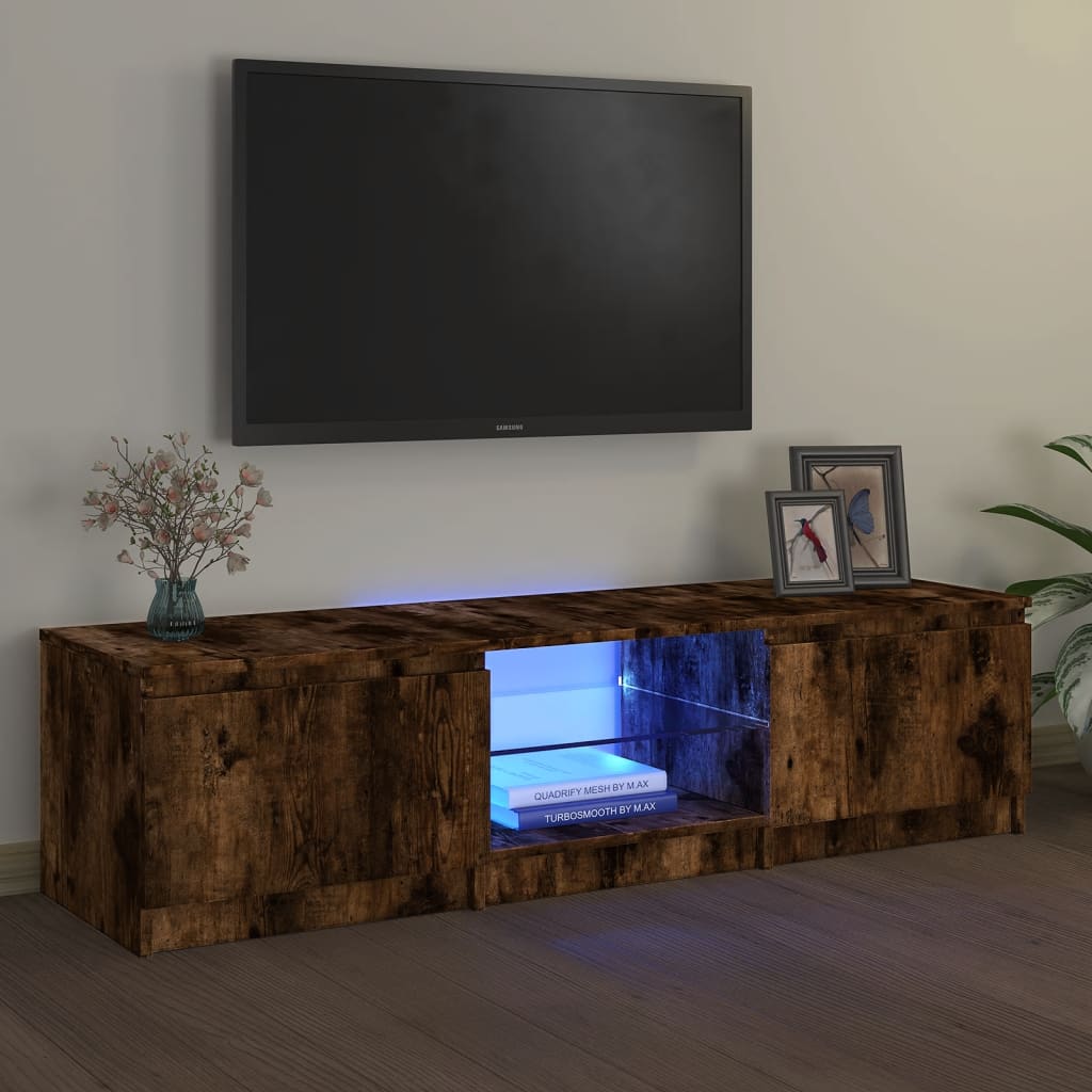 vidaXL Szafka pod TV, z LED, przydymiony dąb, 140 x 40 x 35,5 cm