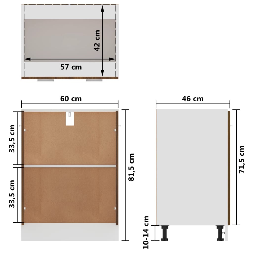 vidaXL Stojąca szafka kuchenna, brązowy dąb, 60x46x81,5 cm