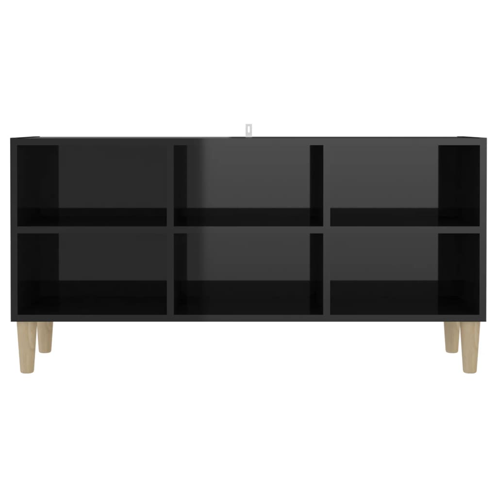vidaXL Szafka TV z drewnianymi nóżkami, czarna, połysk, 103,5x30x50 cm
