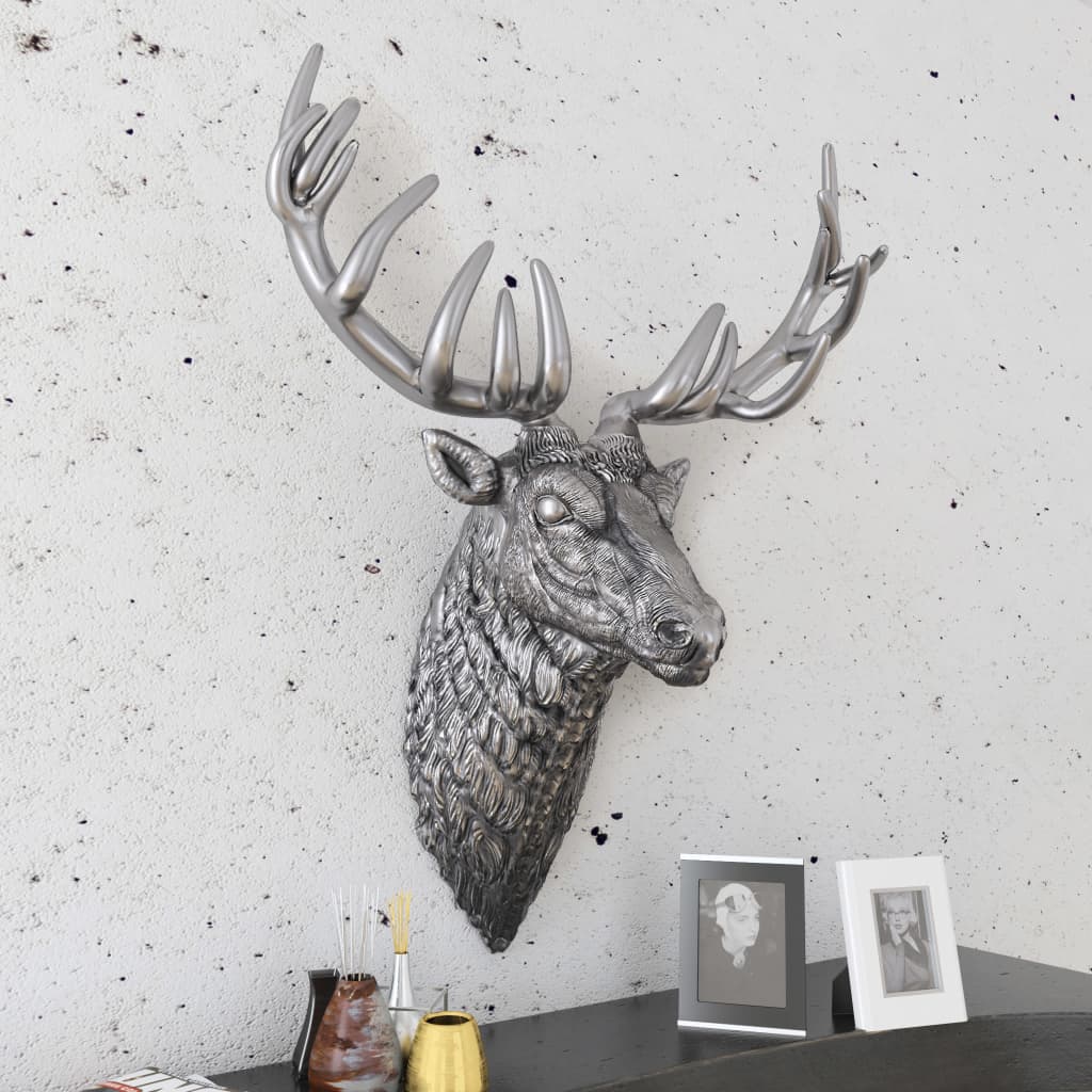 vidaXL Głowa jelenia dekoracyjna na ścianę, aluminium, srebrna