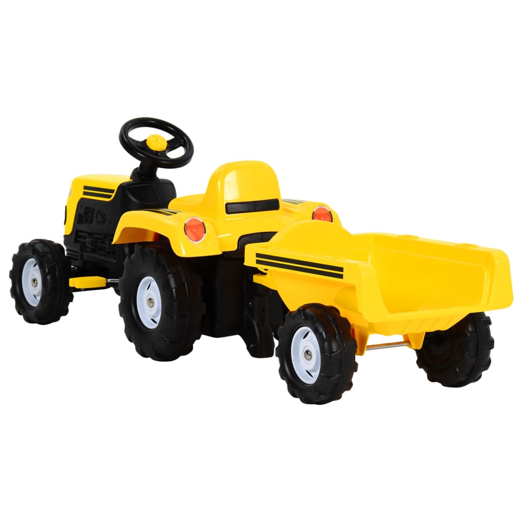 vidaXL Traktor dziecięcy z pedałami i przyczepą, żółty