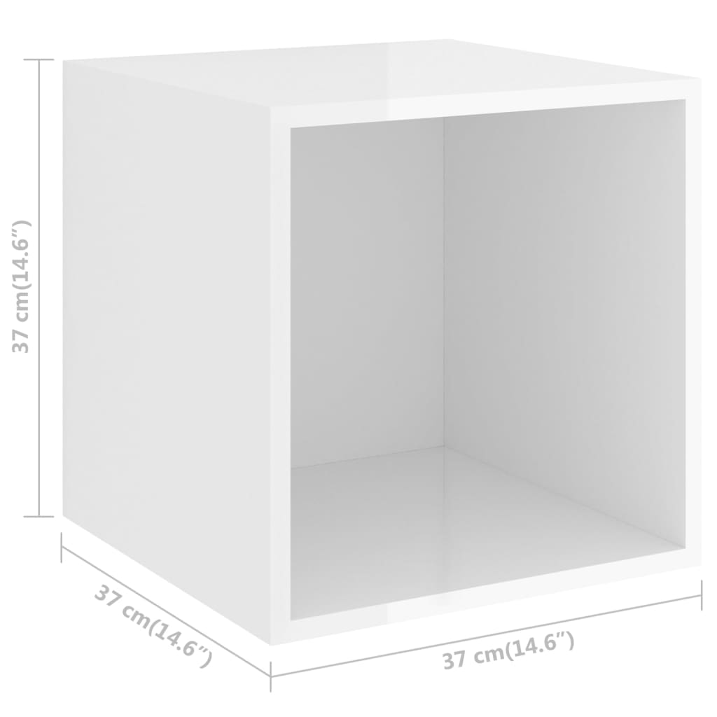 vidaXL Półki ścienne, 4 szt., wysoki połysk, białe, 37x37x37 cm, płyta