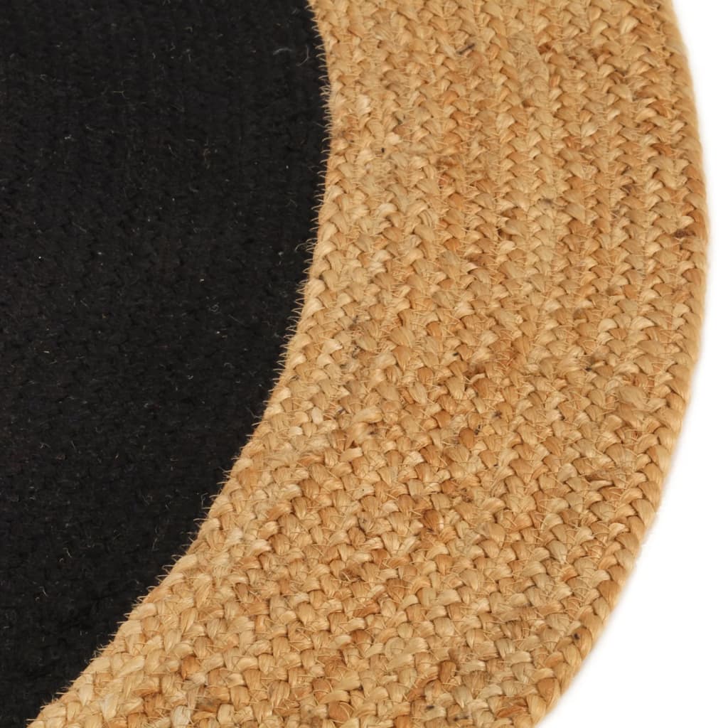 vidaXL Pleciony dywan, czarno-naturalny, 90 cm, juta, bawełna, okrągły