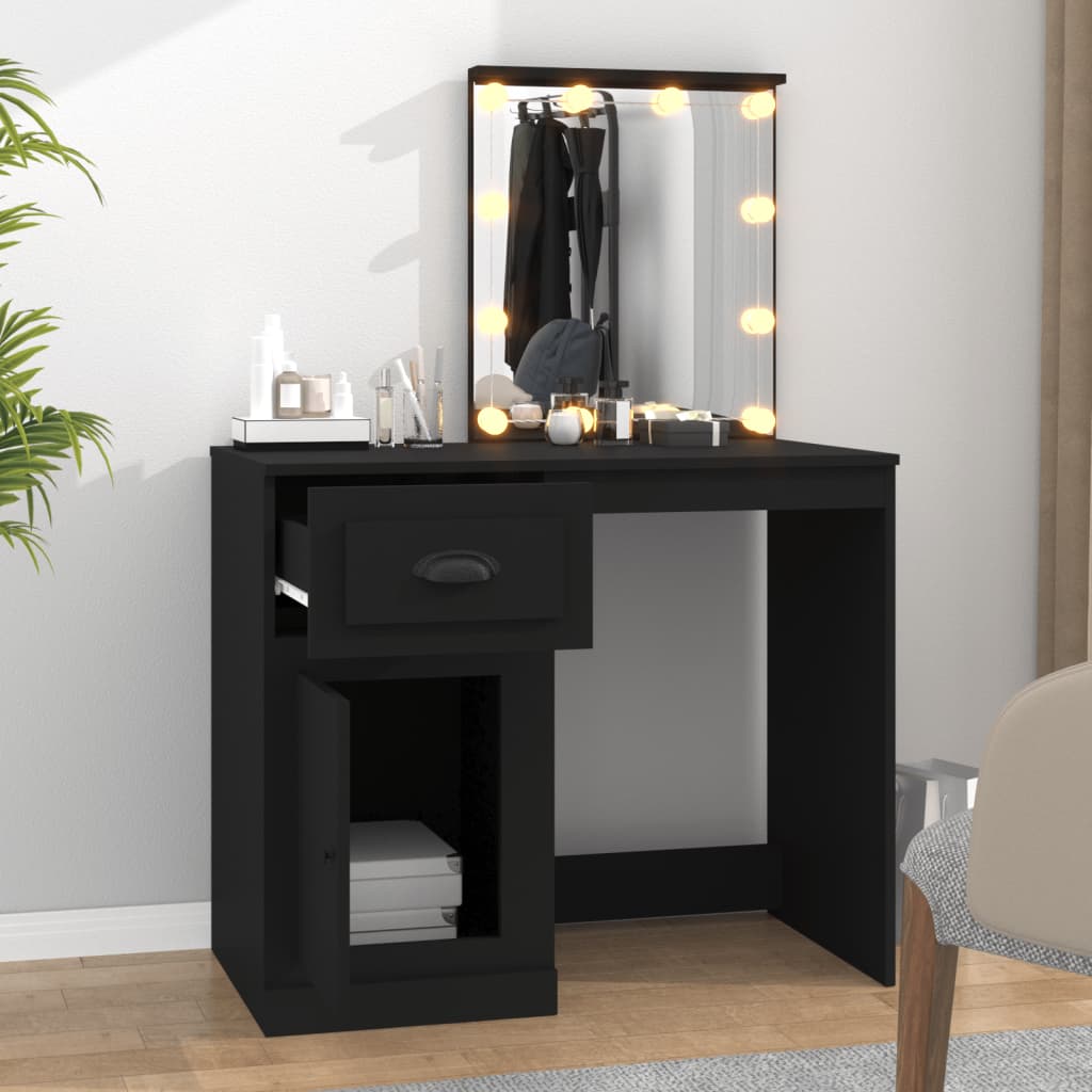 vidaXL Toaletka z LED, czarna, 90x50x132,5 cm, materiał drewnopochodny