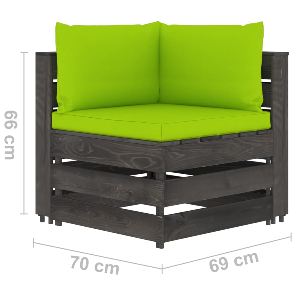 vidaXL Moduł sofy narożnej z poduszkami, impregnowane na szaro drewno