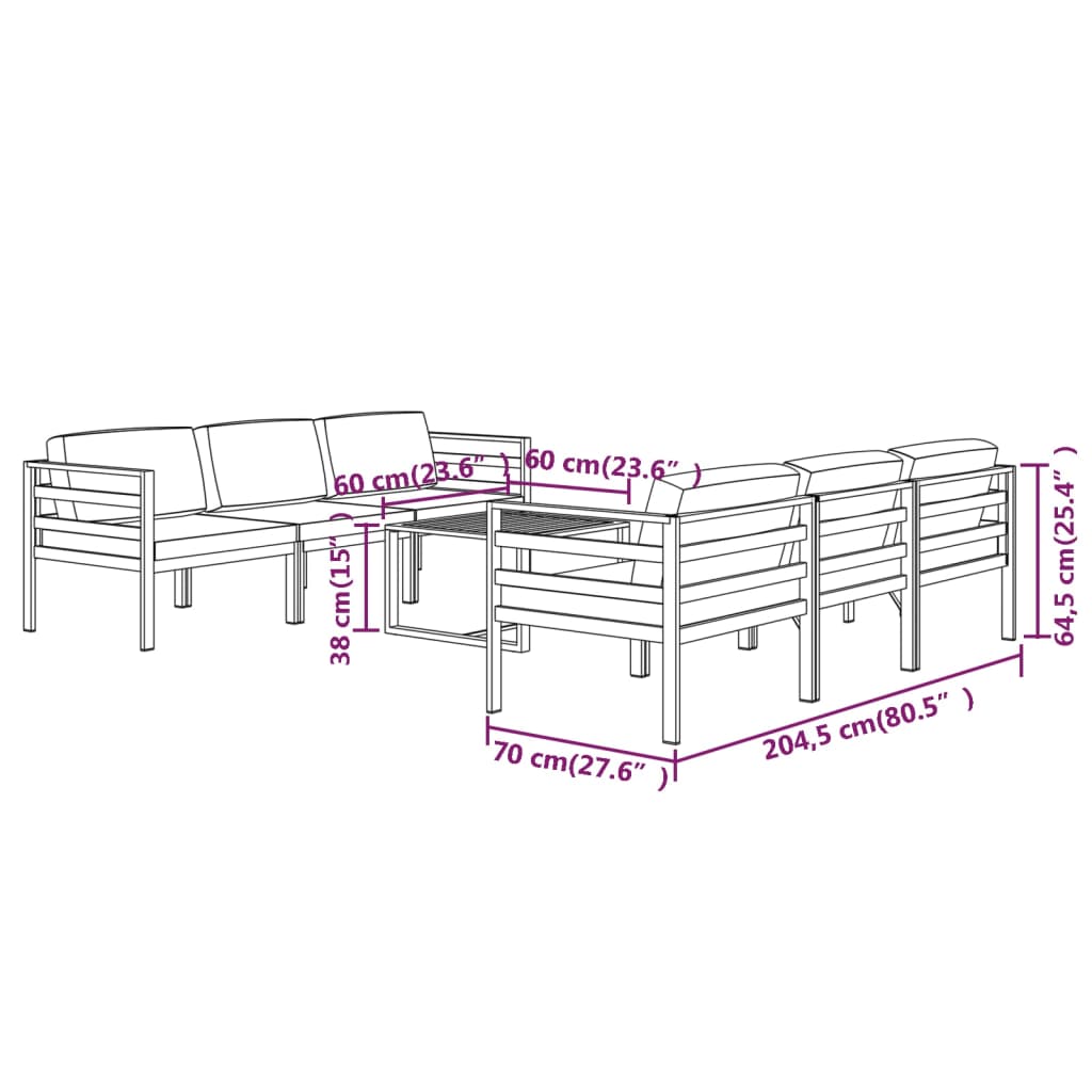 vidaXL 7-cz. zestaw mebli ogrodowych, poduszki, aluminium, antracyt