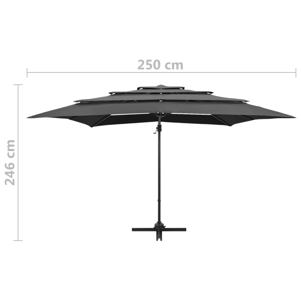 vidaXL 4-poziomowy parasol na aluminiowym słupku, antracyt, 250x250 cm