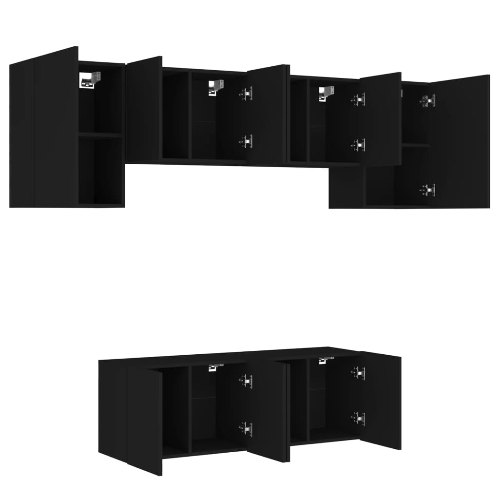 vidaXL 6-częściowy zestaw mebli TV, czarny, materiał drewnopochodny
