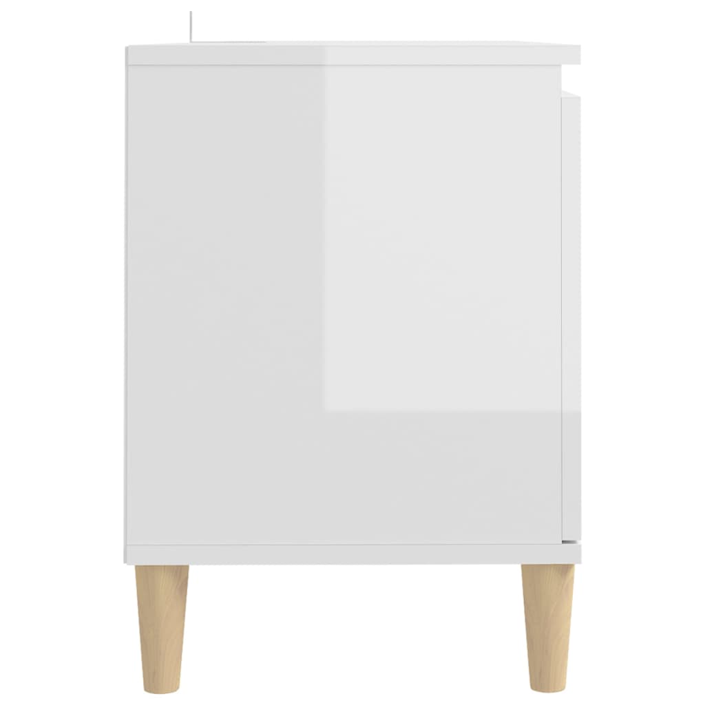 vidaXL Szafka TV z drewnianymi nóżkami, biała, połysk, 103,5x35x50 cm