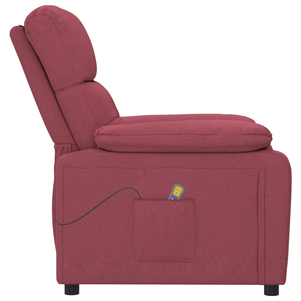 vidaXL Fotel z masażem, winna czerwień, tkanina